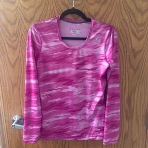 Under Armour HeatGear Pink Camo Fitted Long Sleeve Top Small